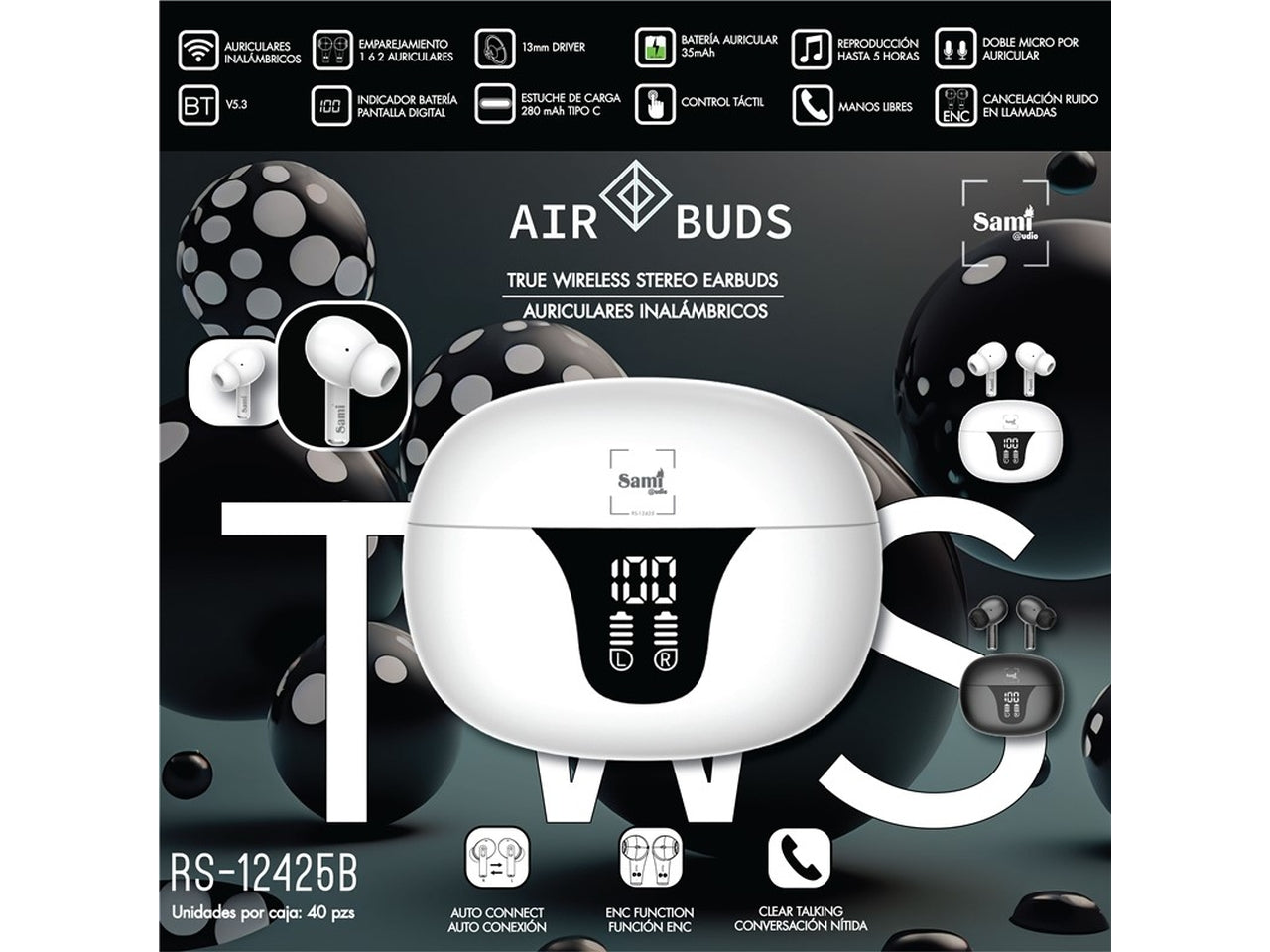 Auricolari sami air buds wireless in silicone con caricatore colore bianco $