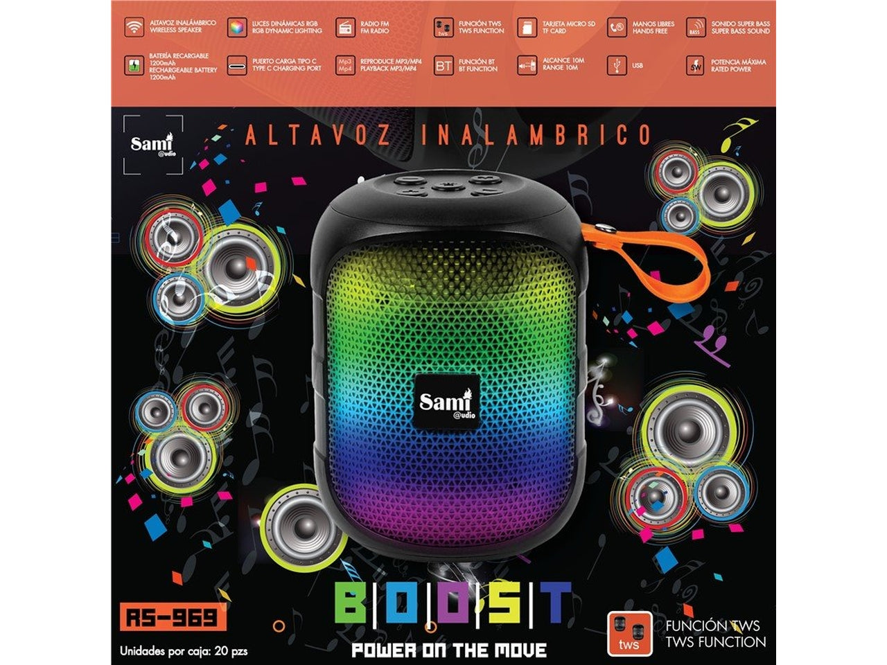 Altavoz sami boost multimedia wireless con luce rgb dinamica $