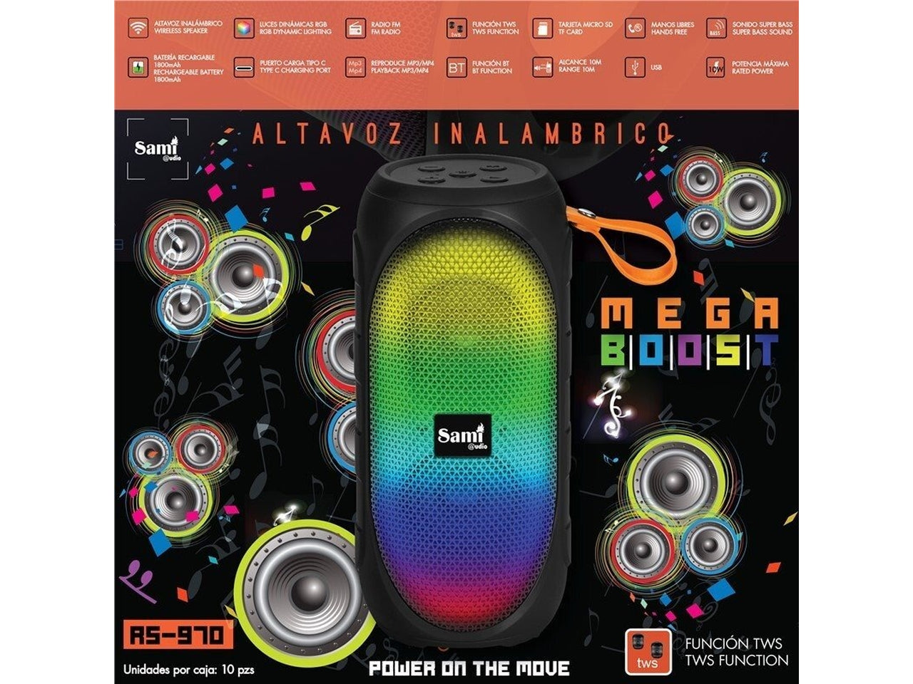 Altavoz sami mega boost multimedia wireless con luce rgb dinamica