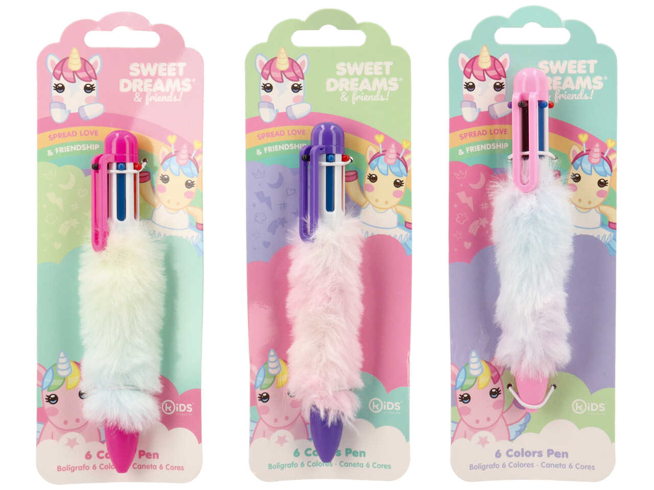 Sweet dreams & friends penna a 6 colori con impugnatura ricoperta di pellicciotto