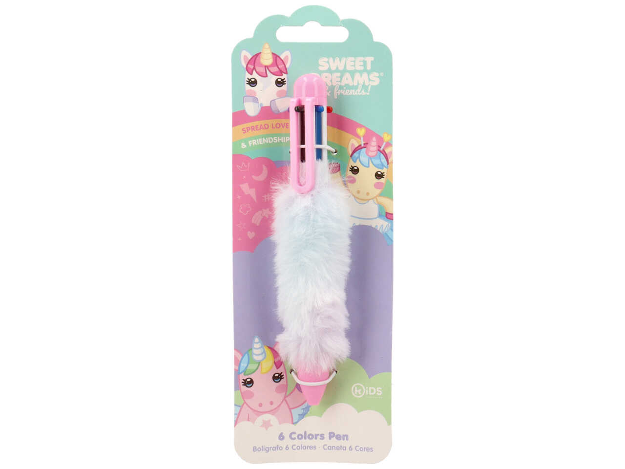 Sweet dreams & friends penna a 6 colori con impugnatura ricoperta di pellicciotto