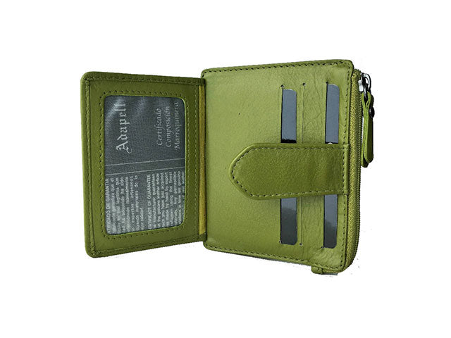 Portacarte adapell con tasche assortite, scompartimento per monete e cerniera verde chiaro