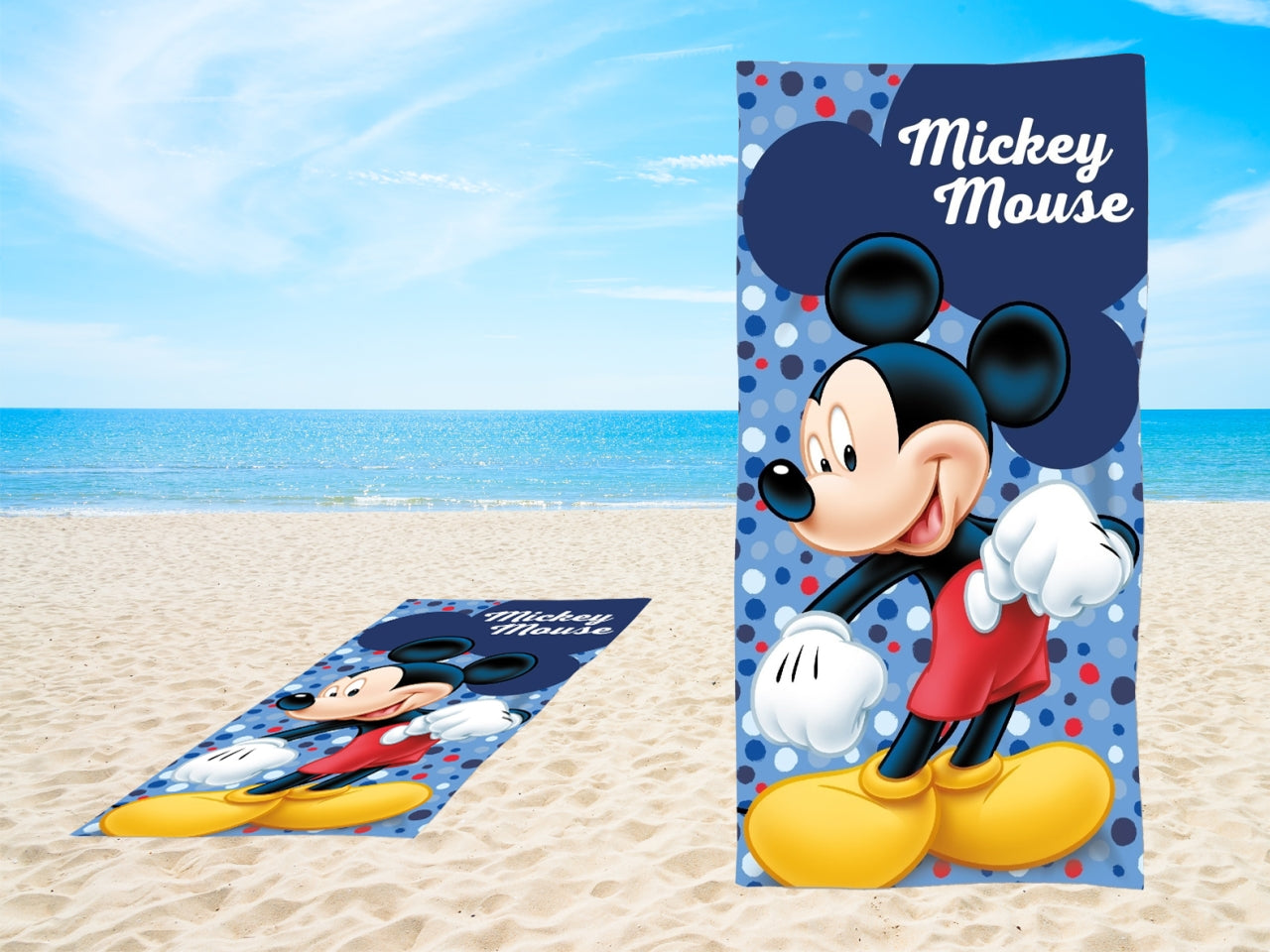 Telo mare Topolino in microfibra per bambino 70x140 cm blu con stampa digitale - Real Trade