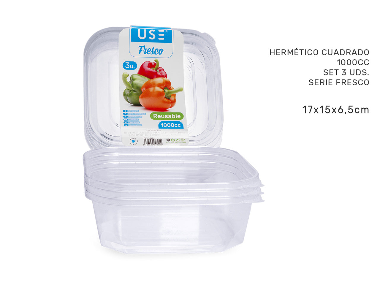 Contenitore ermetico quadrato 1000cc set 3 unità serie fresco