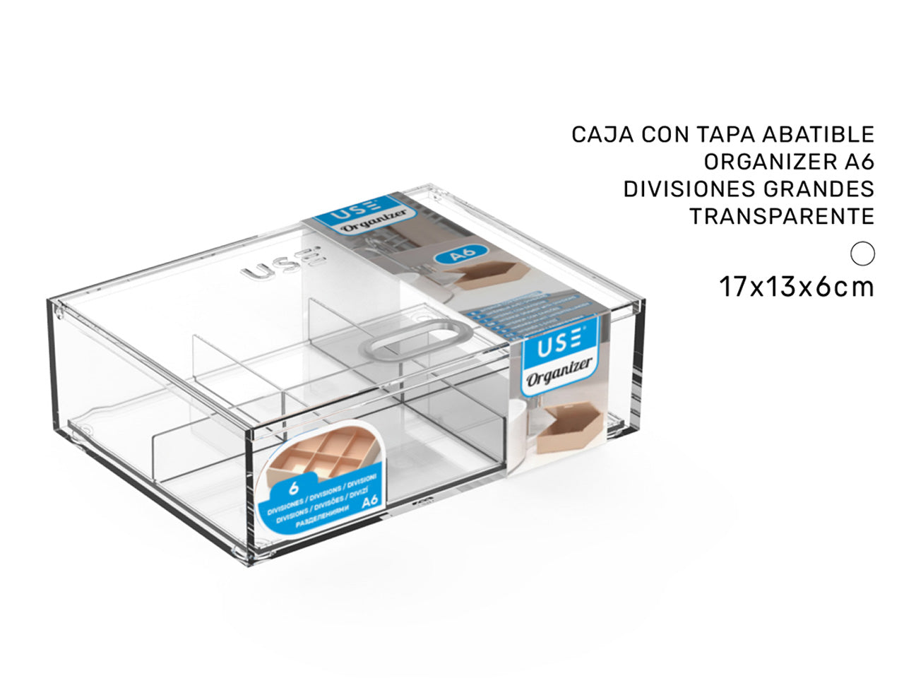 Scatola con coperchio organizer a6 divisori grandi trasparente