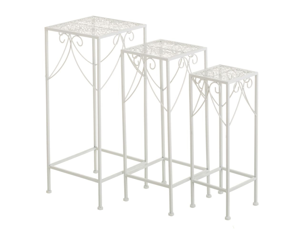 Tavolini colore bianco in metallo misure 28x28x65cm / 23x23x58cm / 18x18x51cm - la confezione comprende 3 tavolini