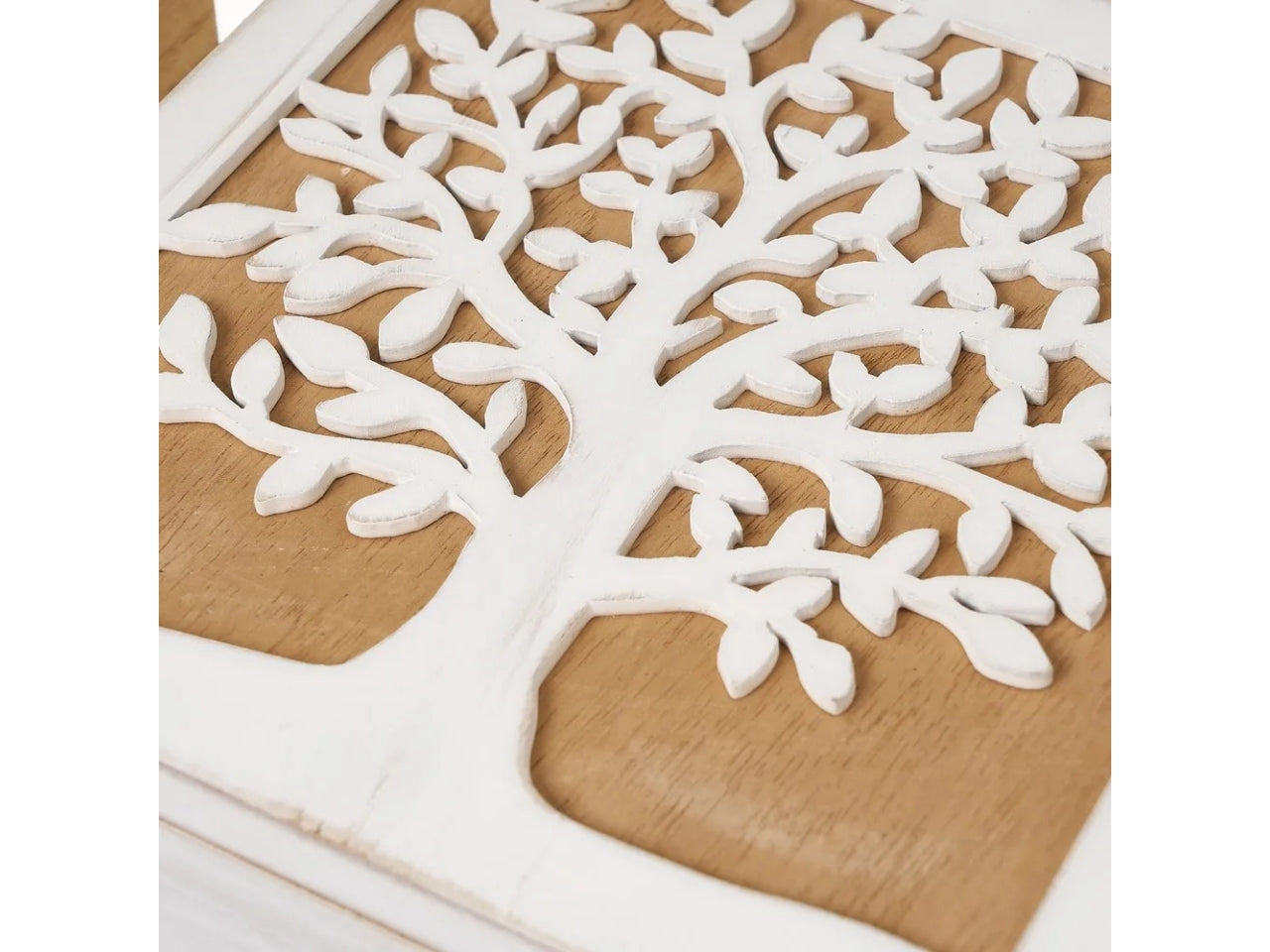Scatola legno albero della vita naturale e bianco country 20x20x9 cm - Casaseleccion