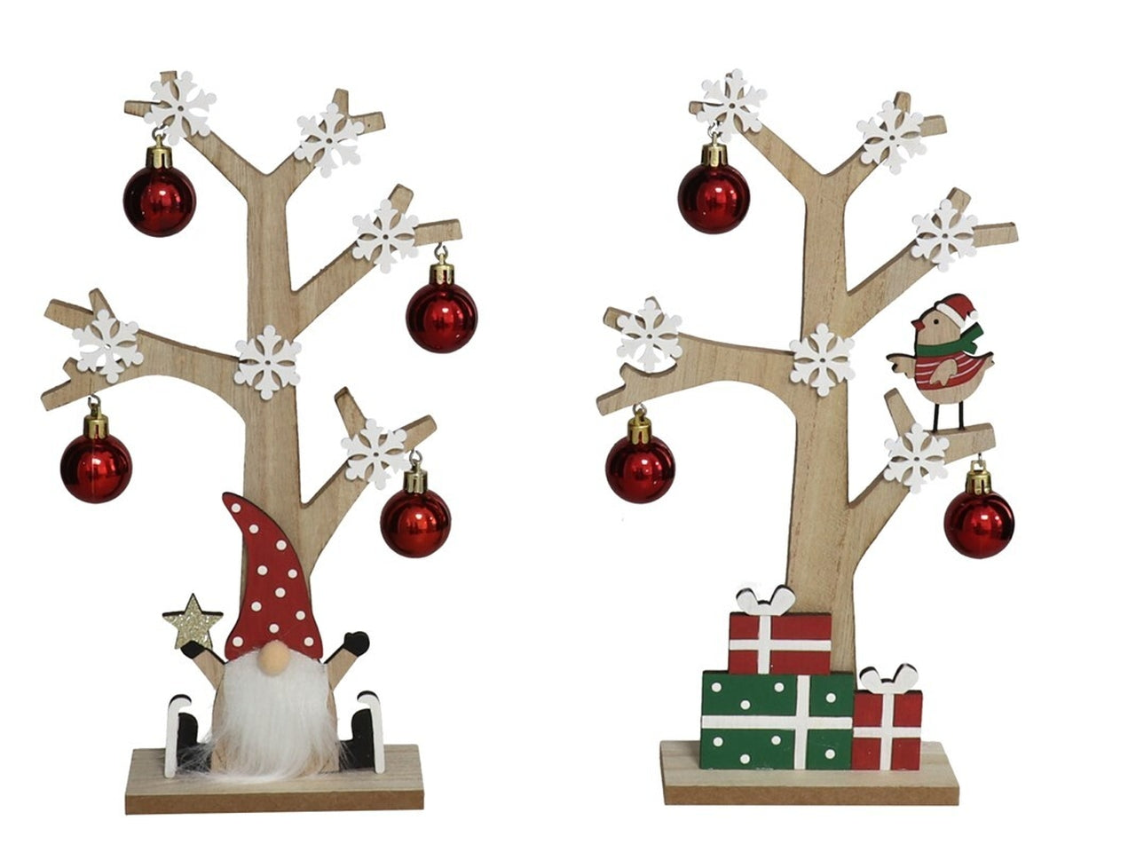 Albero in legno con palle e soggetti natalizi 16x30cm-disponibile in 2 assortimenti