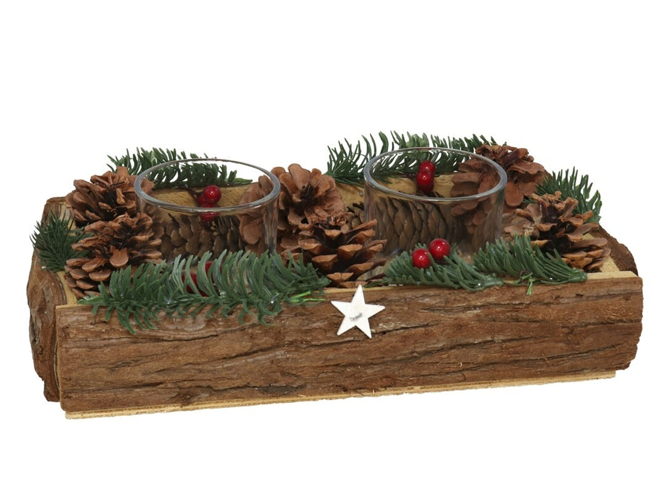Portacandele doppio rettangolare con vetro naturale 28x15x10cm