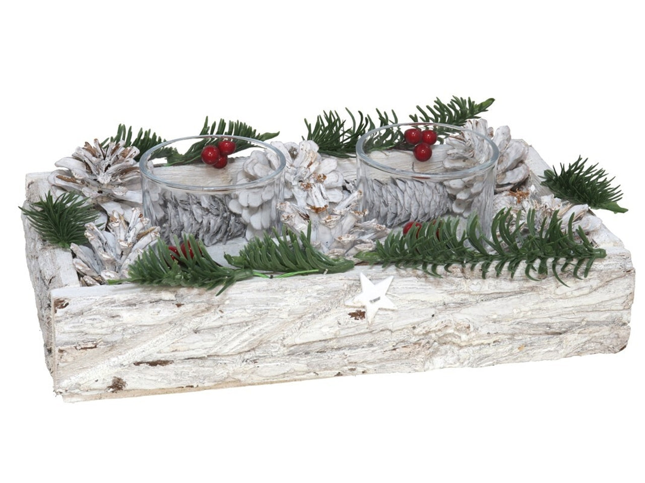 Portacandele doppio rettangolare con vetro bianco 28x15x10cm