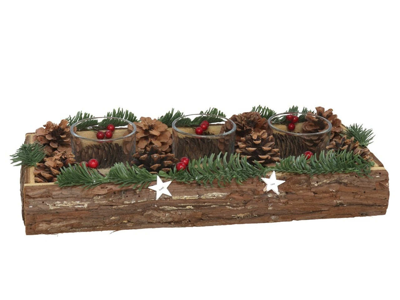 Portacandele rettangolare con 3 tazze  28x15x10cm