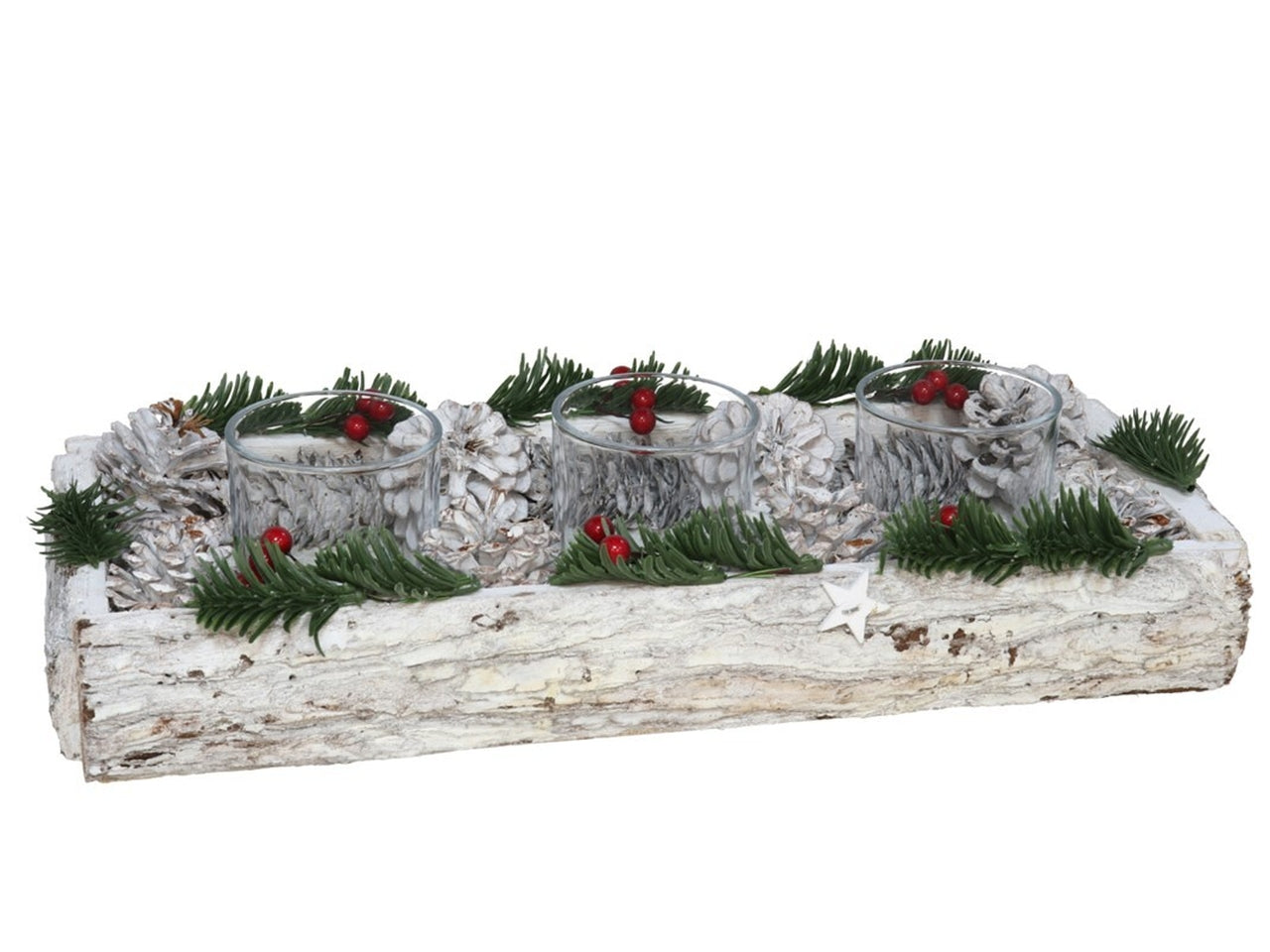 Portacandele rettangolare con 3 tazze  28x15x10cm