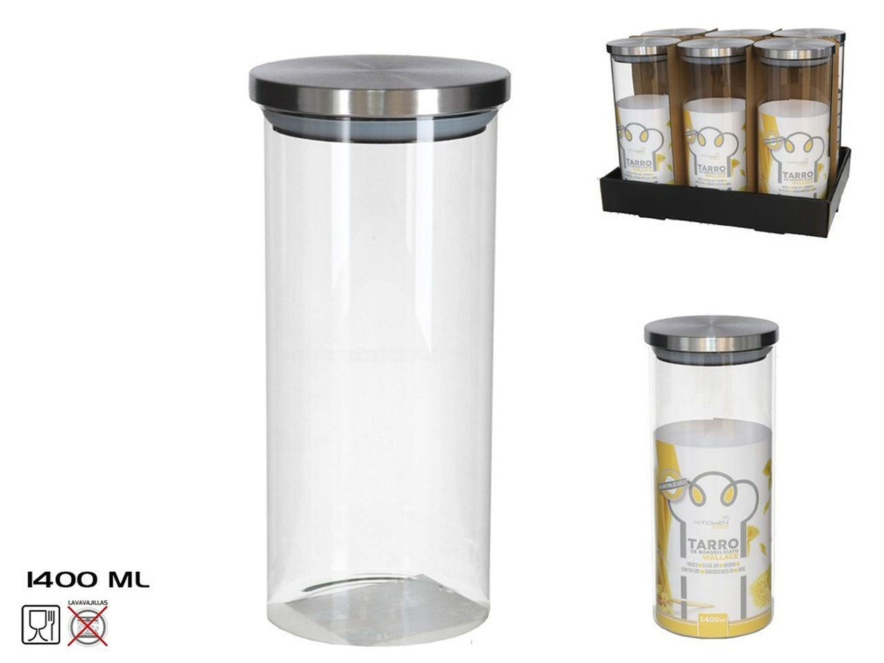 Barattolo per cucina in pyrex moderno 1400ml con coperchio in metallo - Kitchen&go