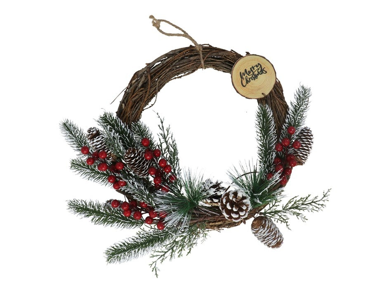 Corona con pigne e bacche innevate  45cm