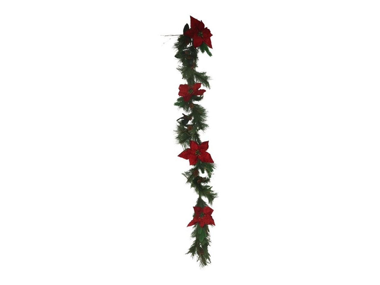 Ghirlanda natalizia naturale con fiori rossi 180cm