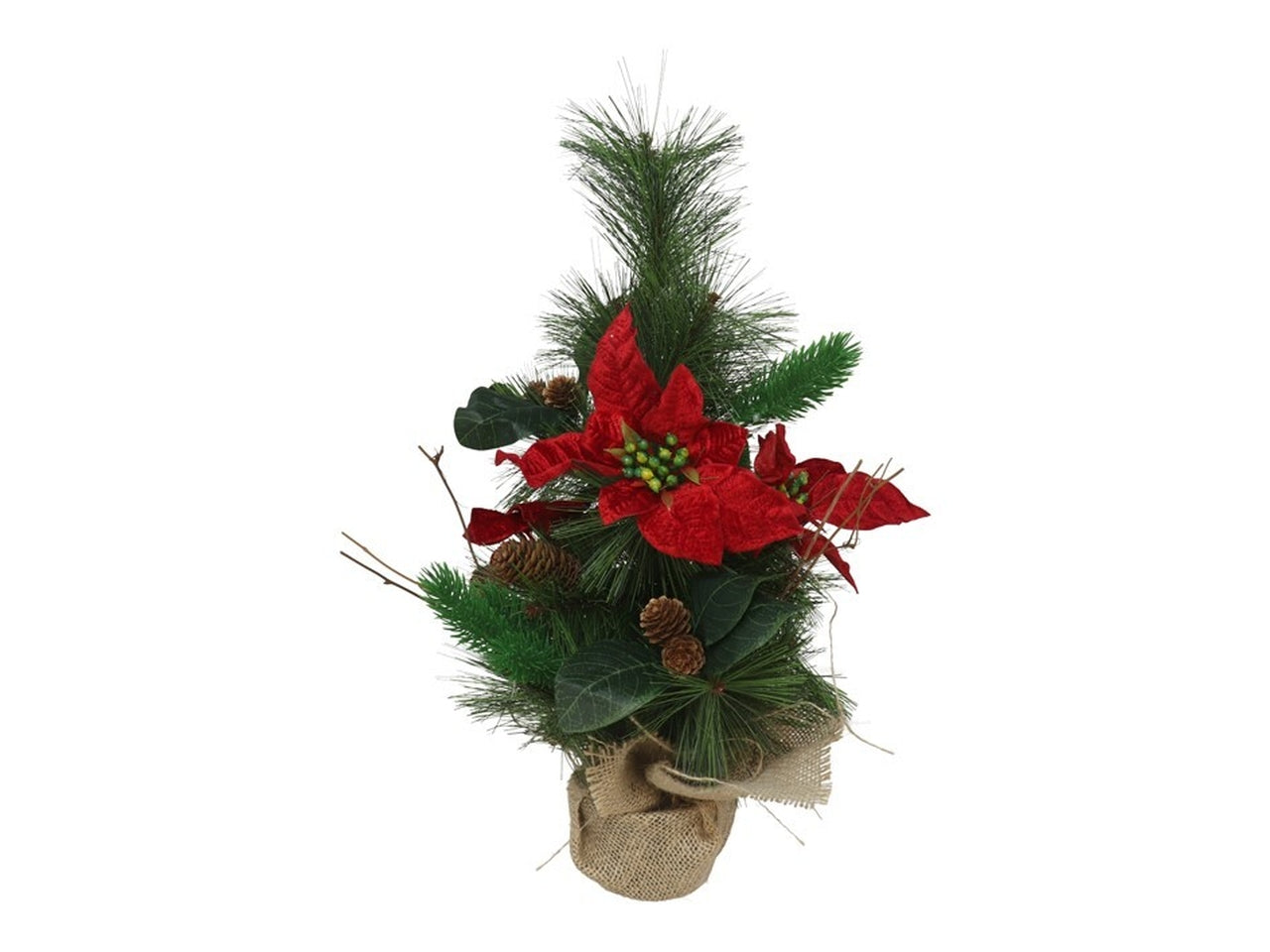 Albero di natale con naturale e fiore rosso 46cm