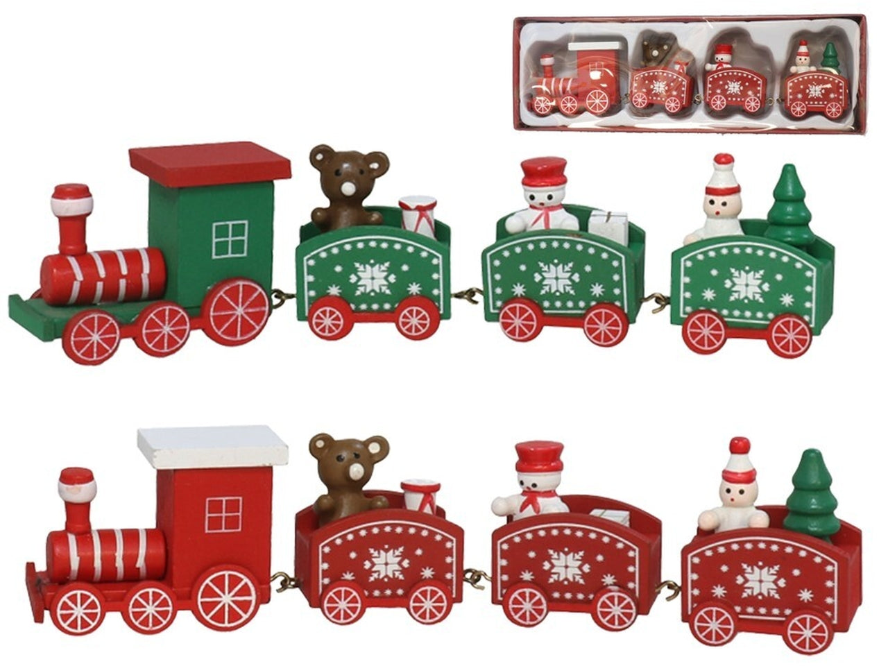 Treno decorativo natalizio 20x2,8x4,6cm rosso e verde