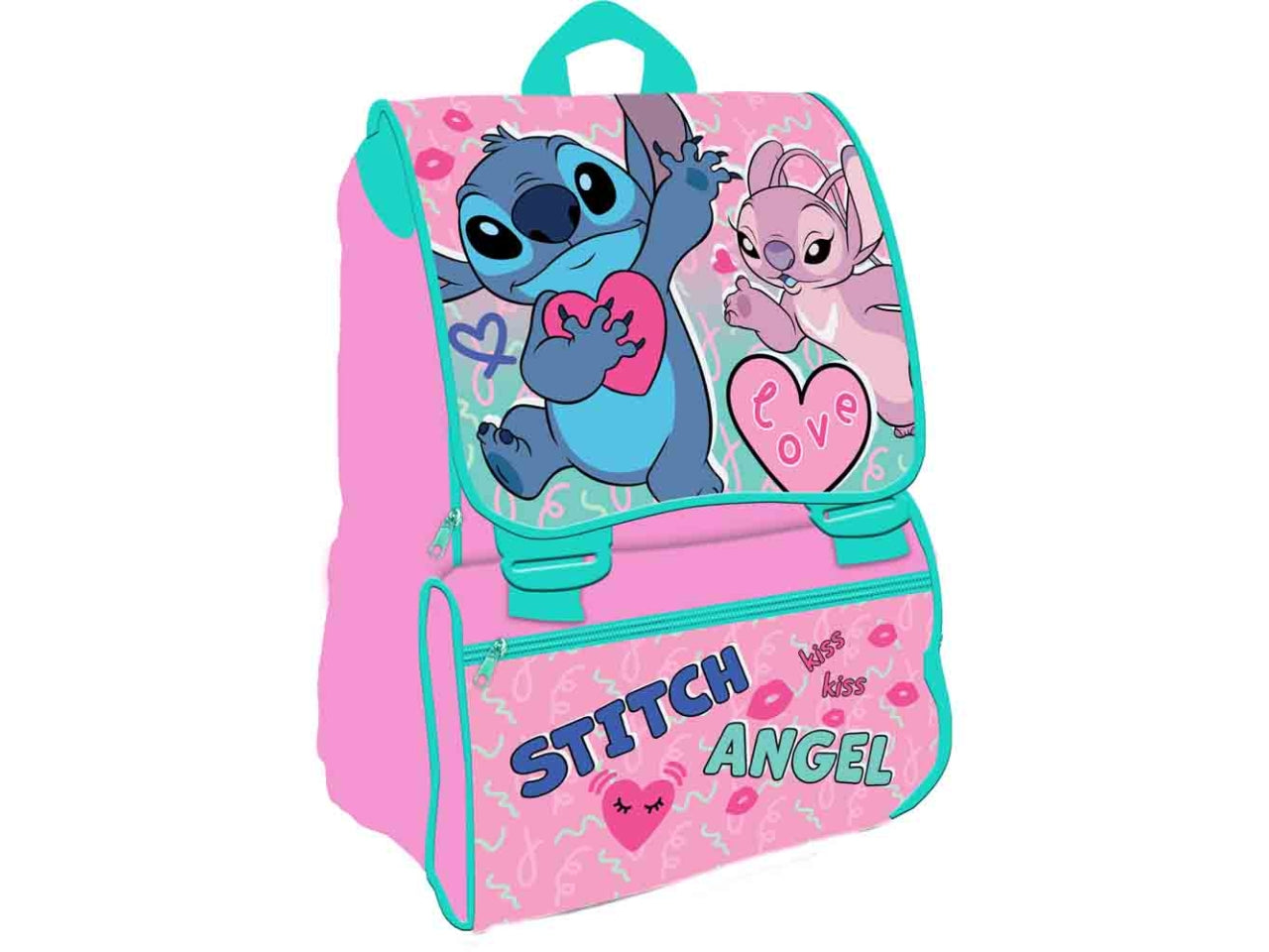 Zaino scuola Stitch estensibile in poliestere rosa e turchese 40x28x14 cm - Dimagraf