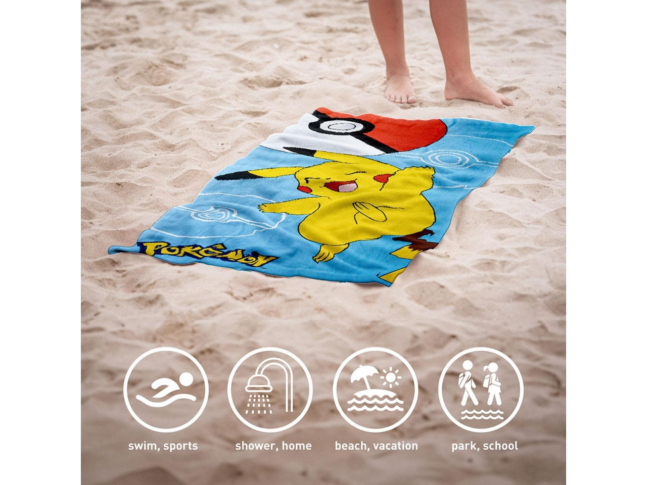 Pokemon telo mare poliestere per bambino 70x140 cm celeste e giallo - Cerdà