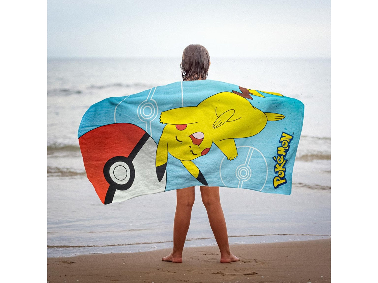 Pokemon telo mare poliestere per bambino 70x140 cm celeste e giallo - Cerdà