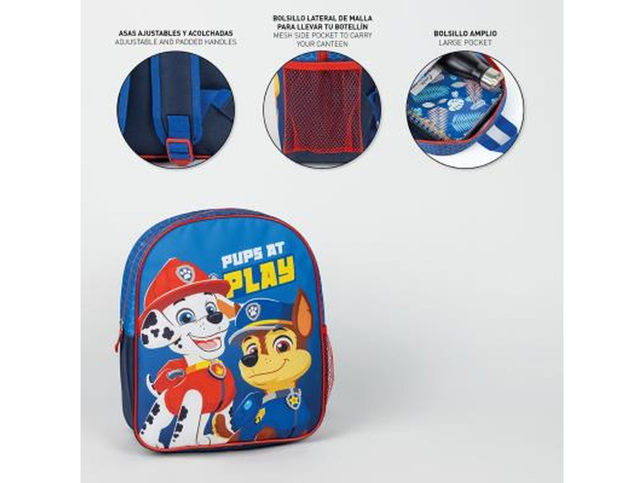 Zaino asilo Paw Patrol per bambino in poliestere blu e rosso 28x24x10 cm - Cerdà