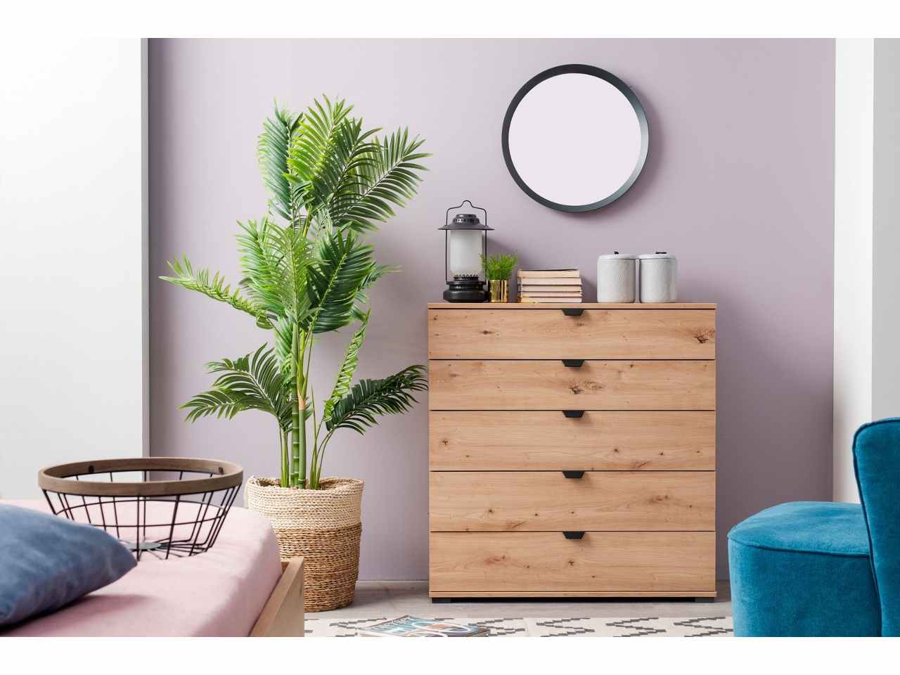 Cassettiera linea swiss con 5 cassetti in rovere anticato 90x40cm