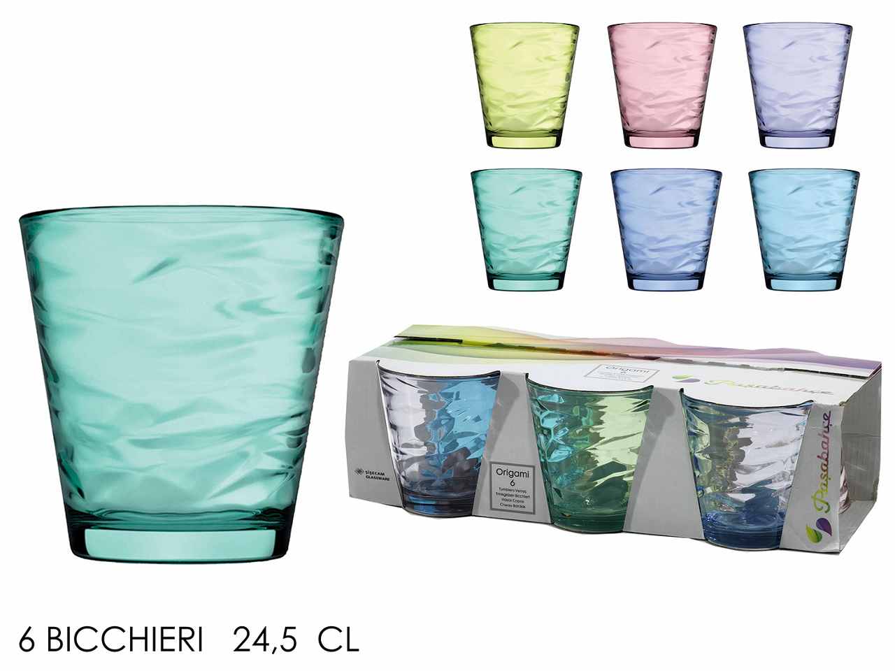 Bicchieri 6 pezzi colorati 24,5cl linea origami