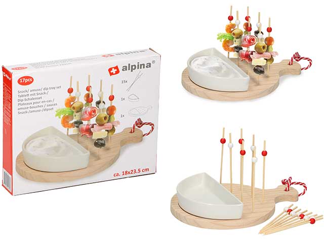 Alpina set per aperitivo in legno e ceramica 17 pezzi 18x23,5cm