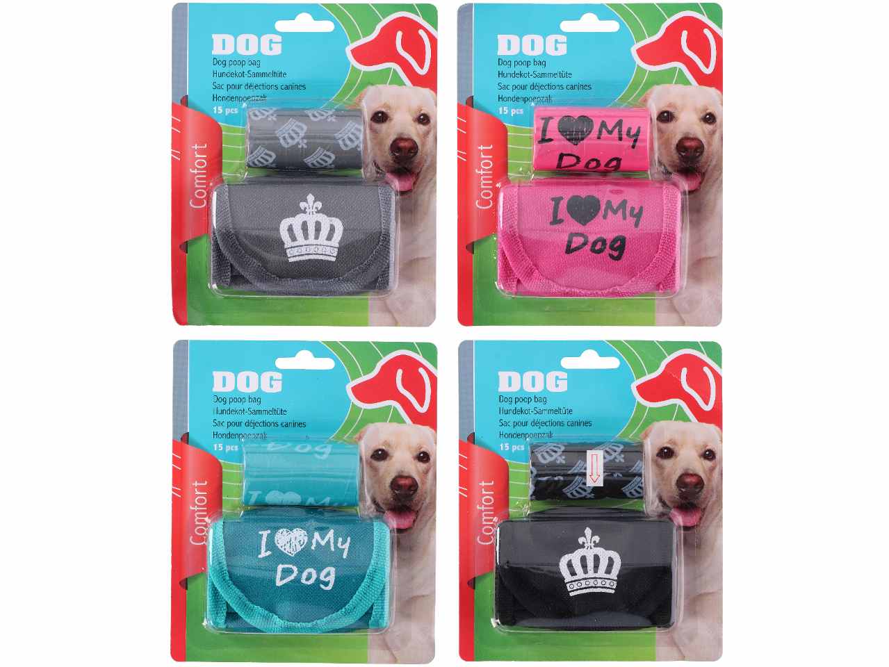 Pet treatment sacchetti per bisogni cani con custodia 15 pezzi in 4 assortimenti