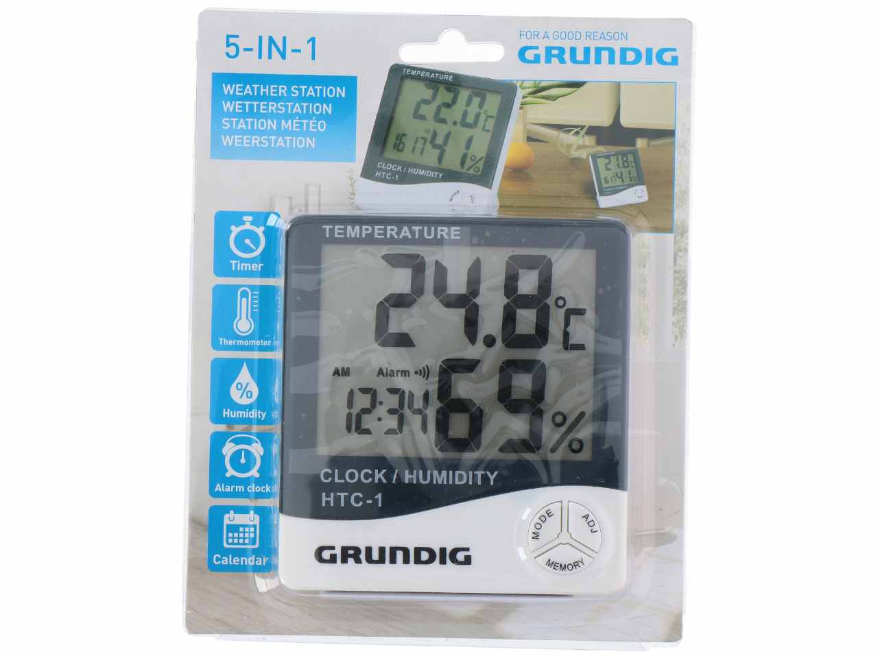 Grundig stazione meteorologica con orario e rilevazione temperatura / umidità 10,5x2x9,5cm