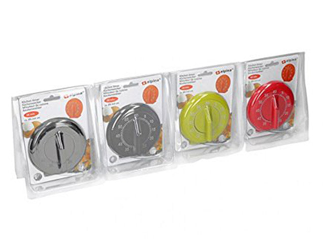 Timer 60 minuti in polipropilene per cucina in 4 colori assortiti misura 9x9x5cm marchio alpina