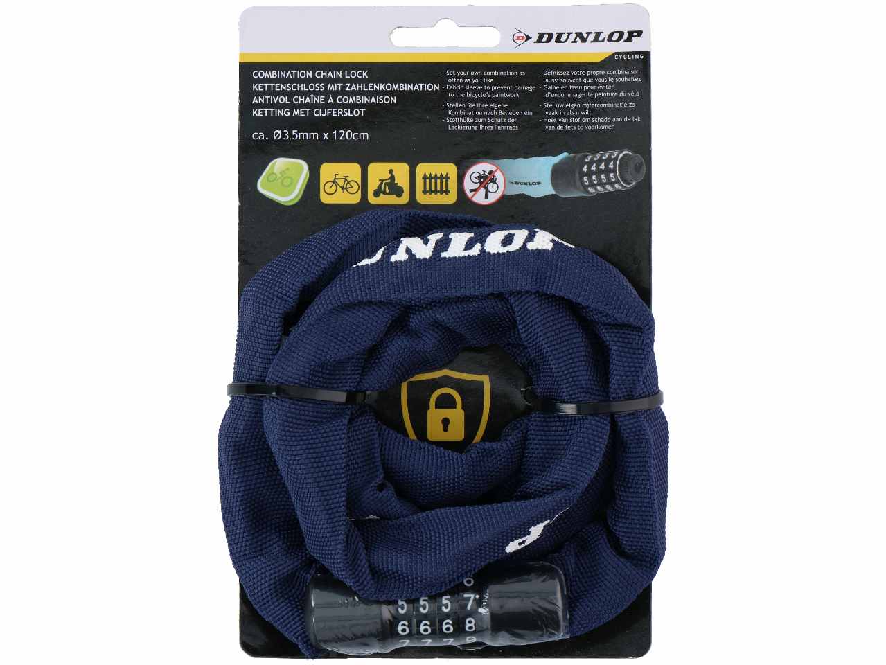 Dunlop lucchetto per bicicletta con combinazione 58cm 6 colori assortiti