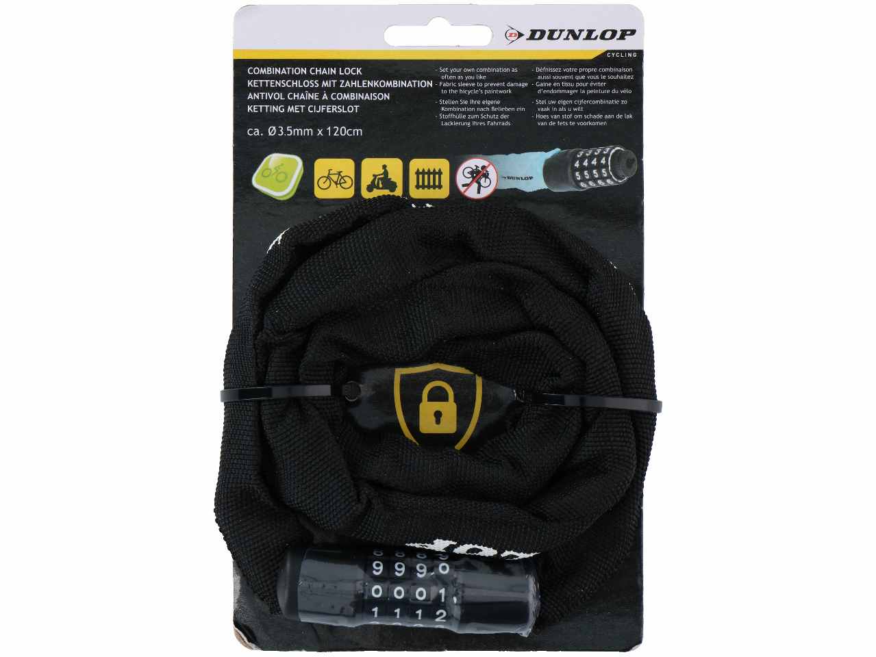 Dunlop lucchetto per bicicletta con combinazione 58cm 6 colori assortiti