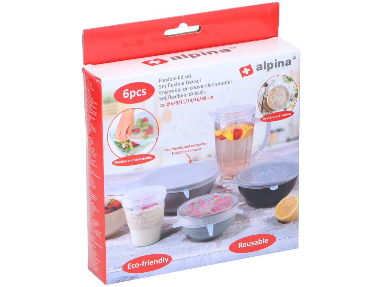 Set da 6 coperchi flessibili antischizzo d.6/9/11/14/16/20cm marchio alpina