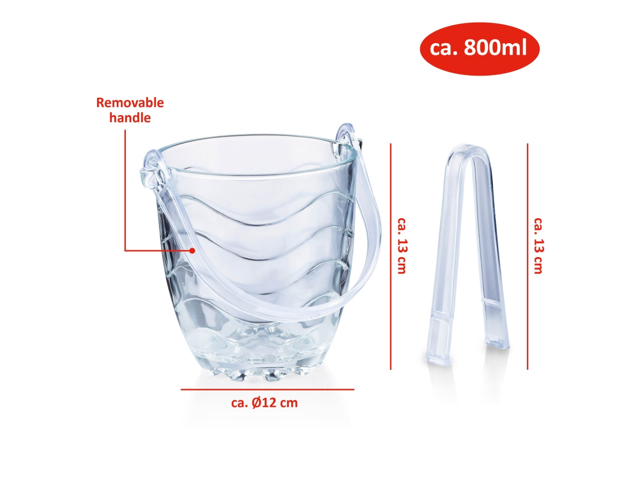 Secchiello per ghiaccio con pinza - 820ml 15x11,8x12,6cm
