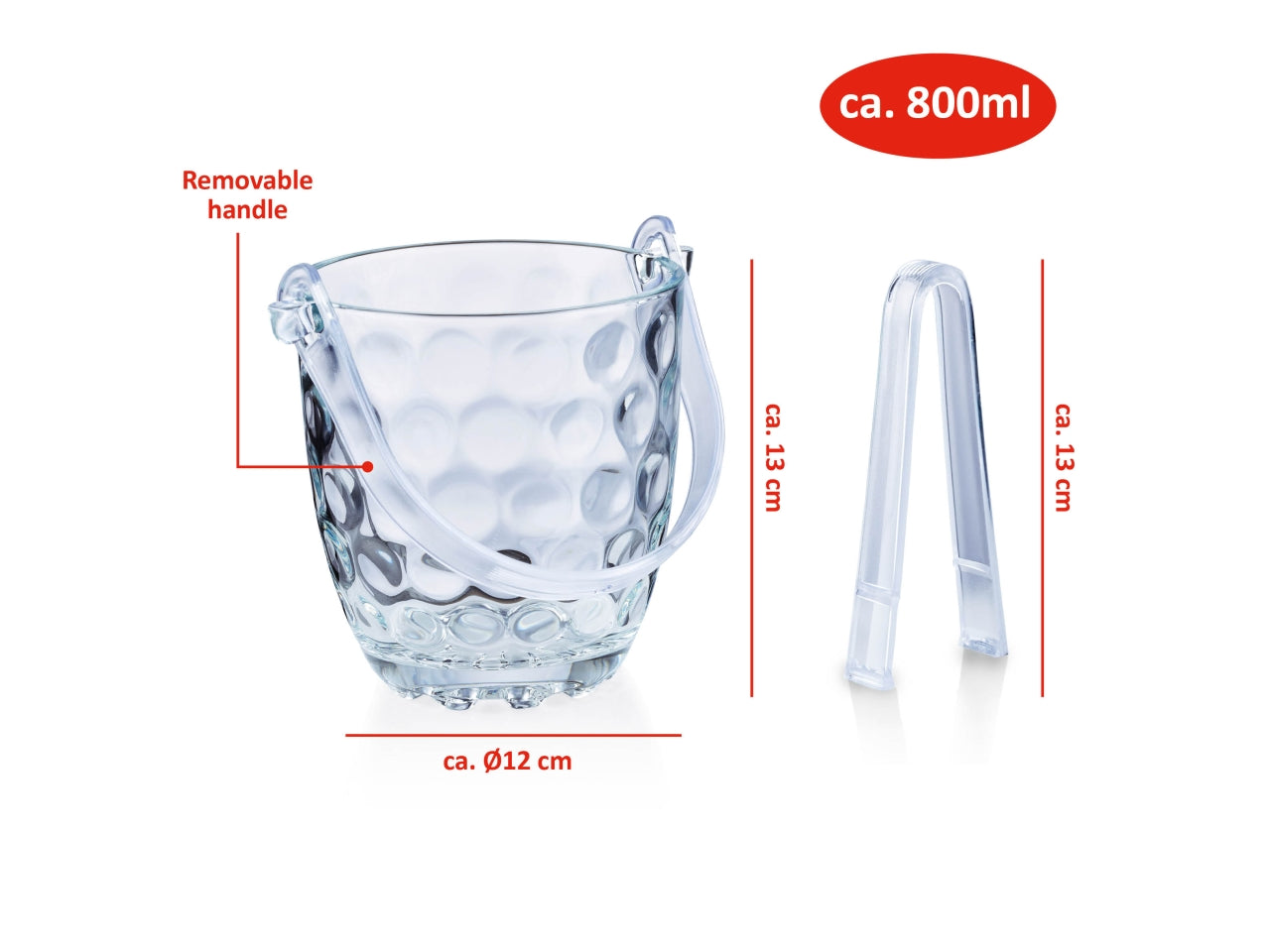 Secchiello per ghiaccio con pinza - 820ml 15x11,8x12,6cm