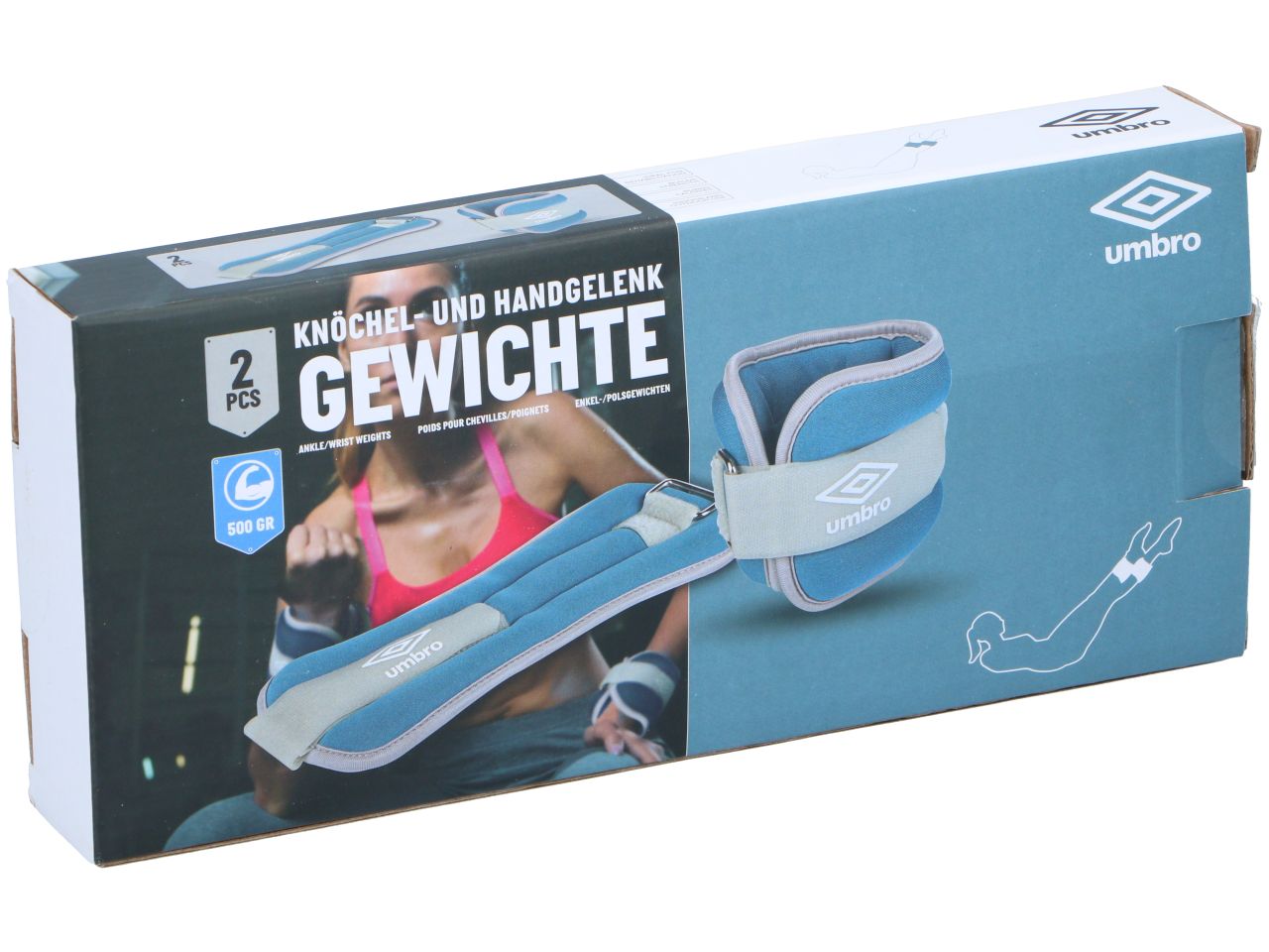 Pesi da polso o caviglia da 500gr in poliestere e pvc 2 pezzi misura 24x8x8cm marca umbro