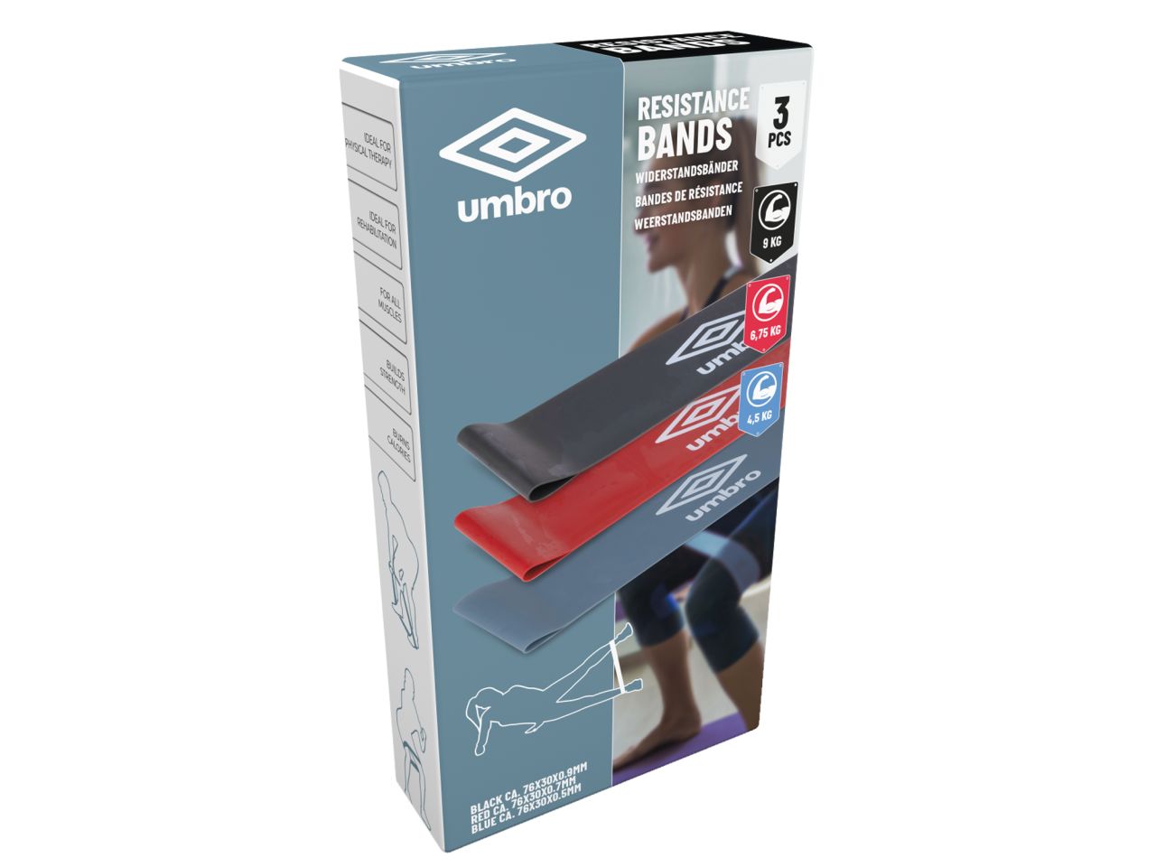 Set bande elastiche da 30cm 3 pezzi marca umbro