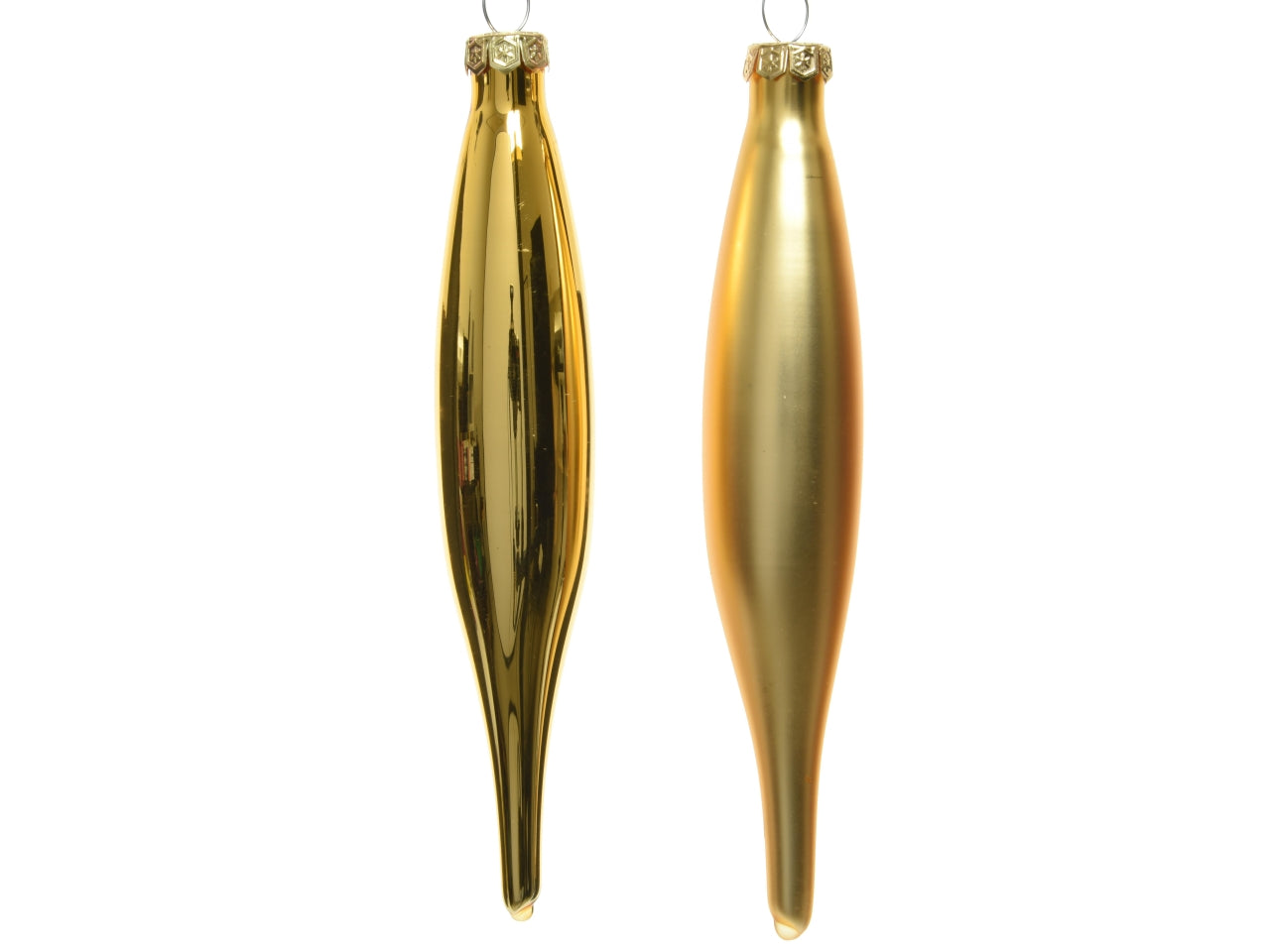 Pendente di vetro dorato opaco e lucido a forma di ghiacciolo d.3xh.15 cm, set da 6 pezzi - Decoris