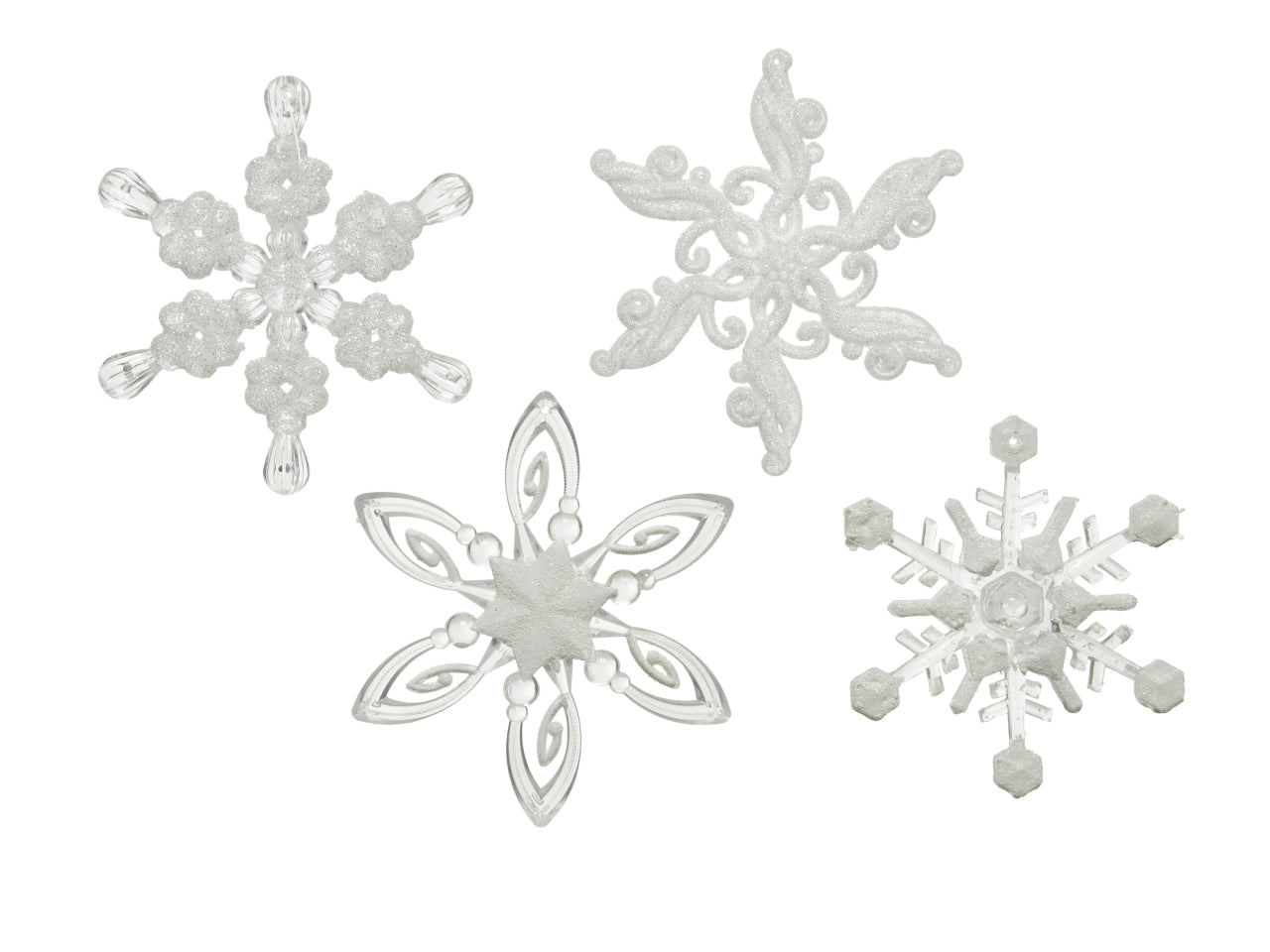 Pendente fiocco di neve d.12x0,8cm glitterato bianco in 12 assortimenti