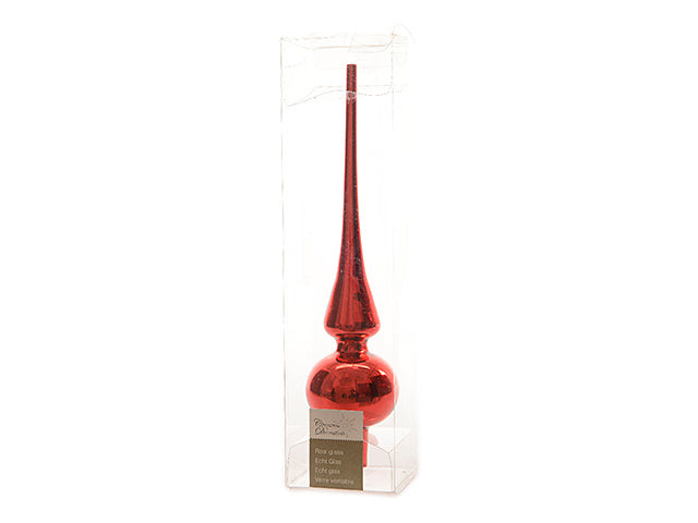 Puntale per albero lucido rosso in vetro 26cm