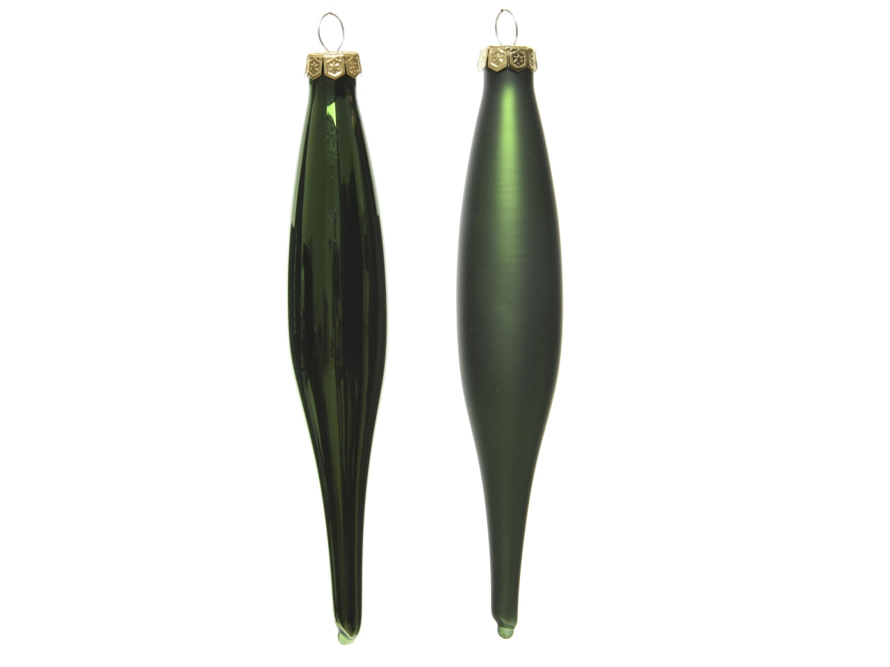 Pendente di vetro verde scuro opaco e lucido a forma di ghiacciolo d.3xh.15 cm, set da 6 pezzi - Decoris