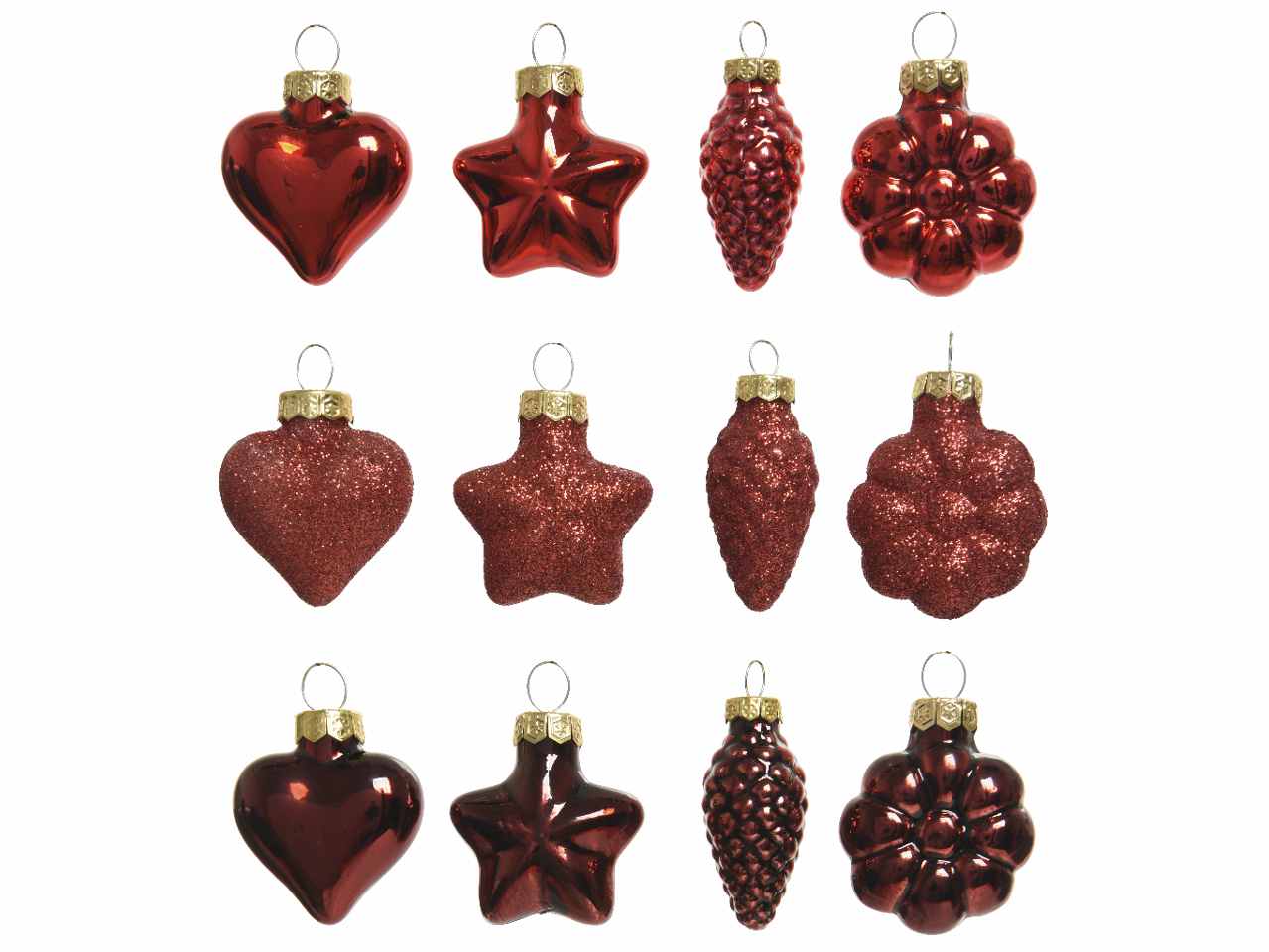 Appendino in vetro 2x4xh4cm rosso forme assortite