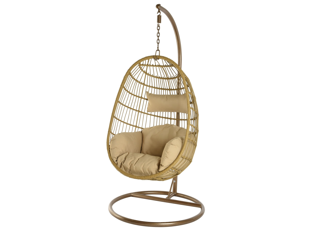 Poltrona sospesa ad uovo in metallo e vimini sintetico, color sabbia, stile moderno 95x95x195 cm - Kaemingk