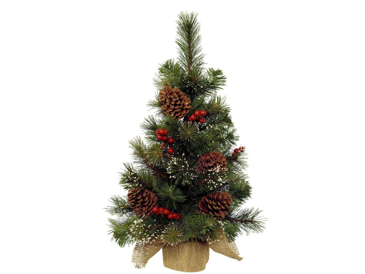 Albero di natale mini con bacche e pigne per uso interno colore verde bianco misura alt.45cmd.30cm