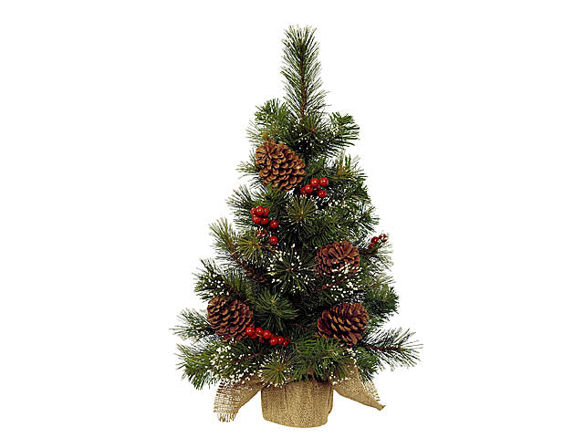 Albero di natale mini con bacche e pigne per uso interno colore verde bianco misura alt.60cmd.40cm