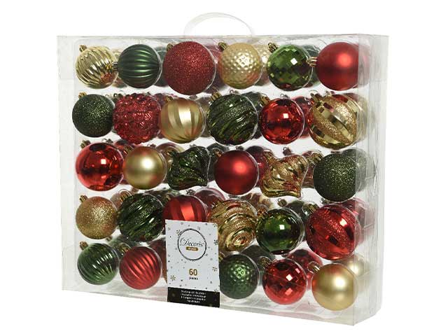 Palline natalizie assortiti diametro 7cm - 60 pezzi