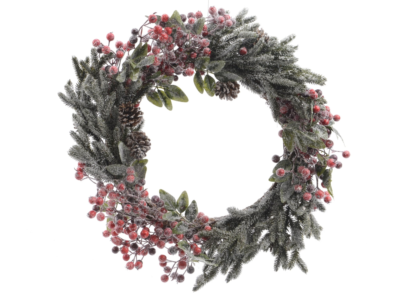 Ghirlanda con bacche rosse glassate, pigne ad effetto innevato d.40x9 cm  Everlands