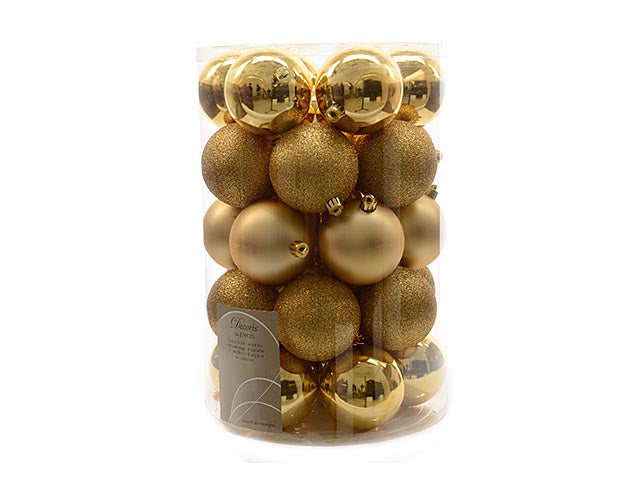 Palla infrangibile d.8cm lucida, opaca, glitter mix oro la confezione contiene 34 palle