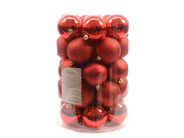 Palla infrangibile d.8cm lucida, opaca, glitter mix rossa la confezione contiene 34 palle